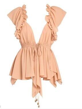 Chloé FW24 peach silk ruffled blouse from Chemena Kamali 1st collection sz 10-12